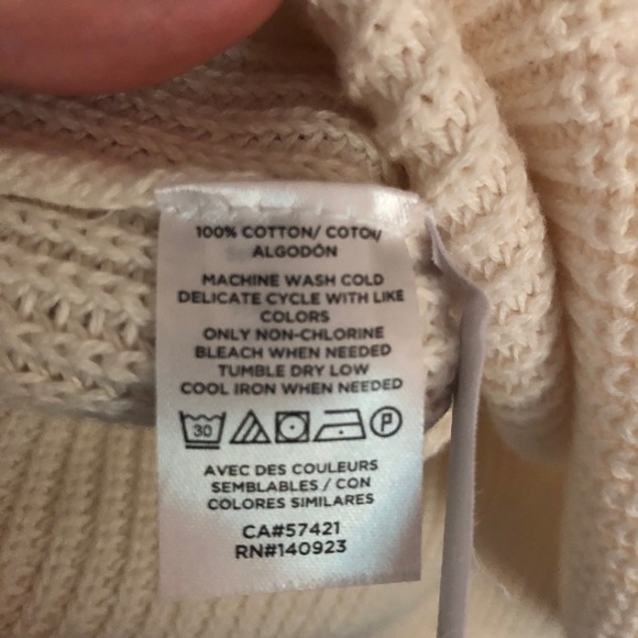 LOFT Cream Ribbed V-Neck Cotton Sweater - Picture 5 of 7